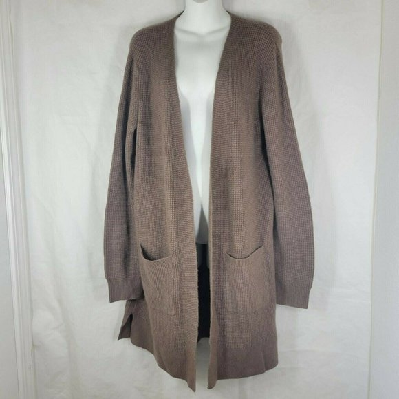 Lands' End Sweaters - Lands End Women Size Medium Open Front Knit Cardigan Sweater Long Brown Pockets